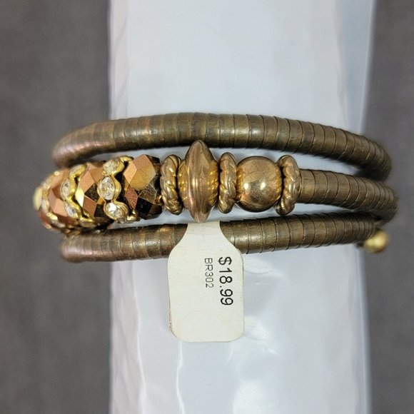 Bundle / Lot of 3 Womens Bracelets Metal Cuff Beaded Expandable Fashion Jewelry - Picture 4 of 7